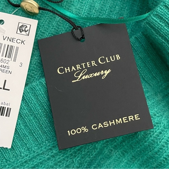 NWT Charter Club 100% Cashmere Green Pullover Sweater - Picture 8 of 9